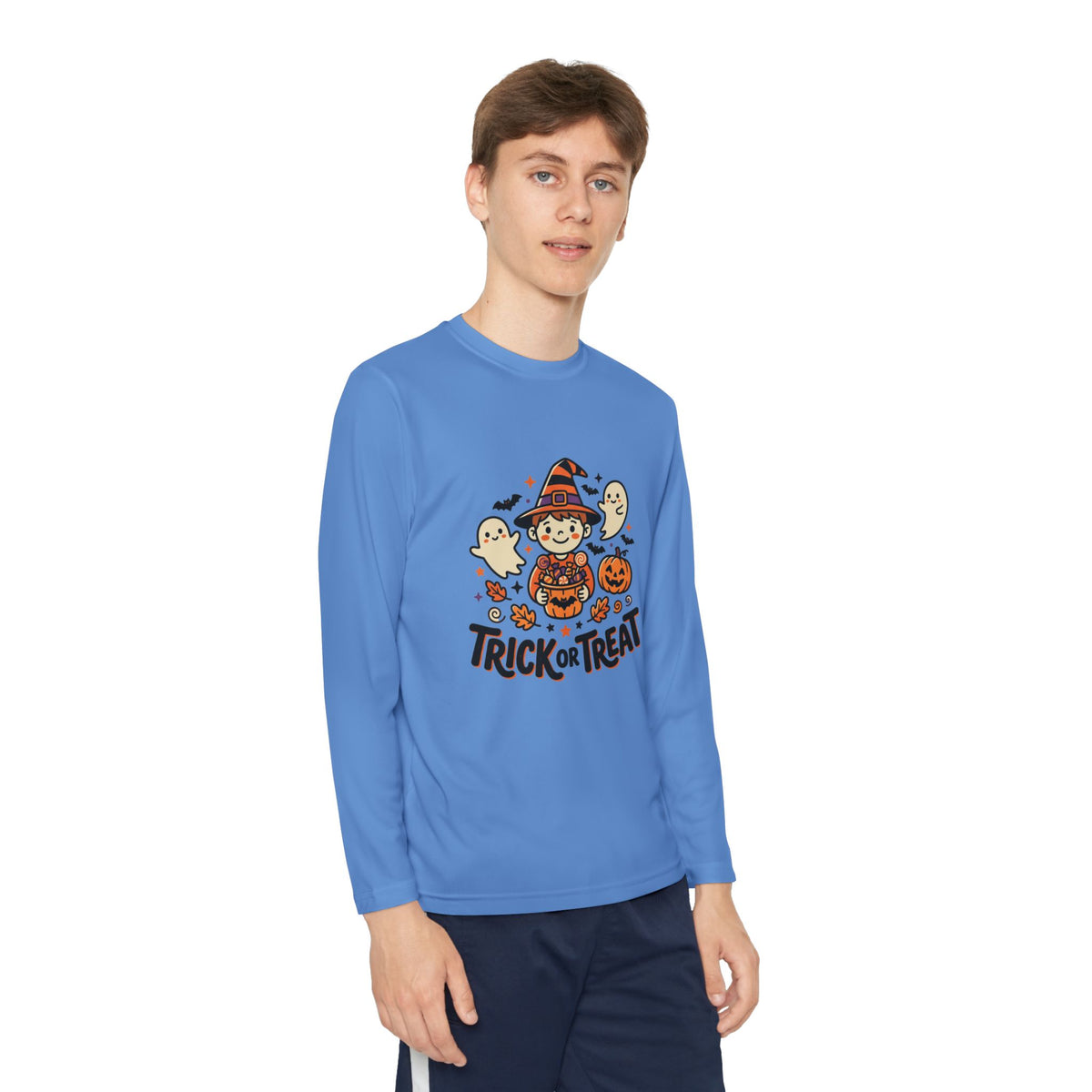 Trick or Treat Witch Kid Long Sleeve Shirt | Halloween Ghosts Pumpkins