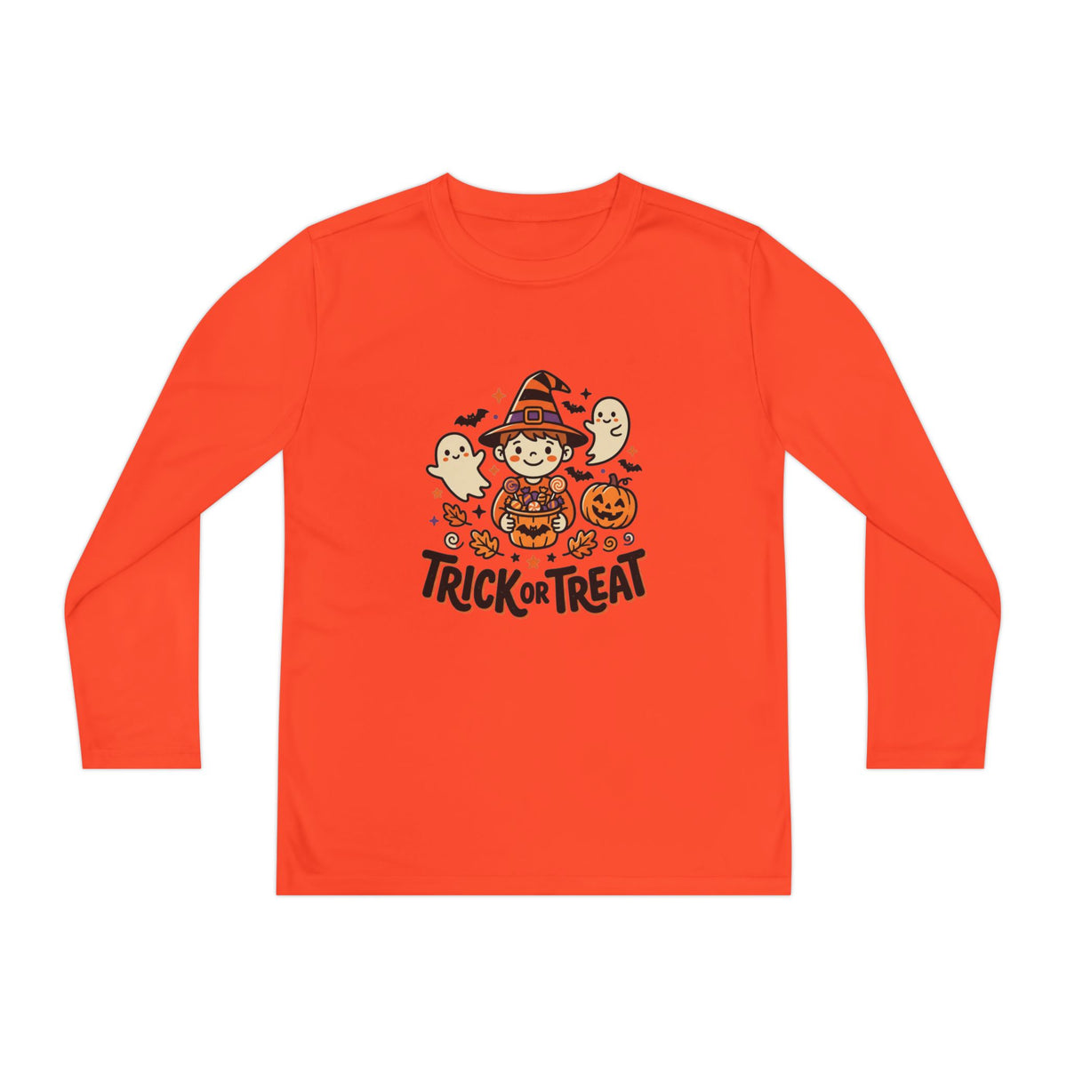 Trick or Treat Witch Kid Long Sleeve Shirt | Halloween Ghosts Pumpkins
