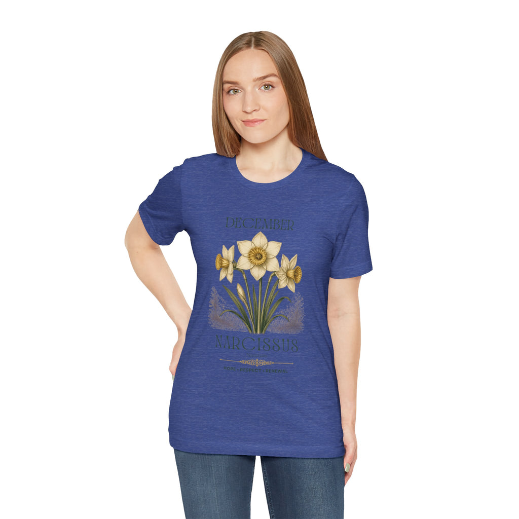 December Birth Flower Tee | Narcissus & Holly Celestial Design | Birthday Gift