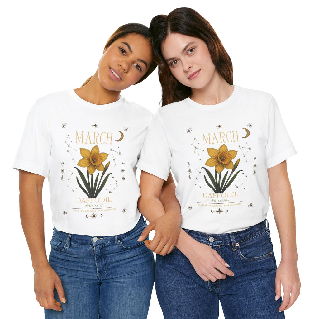 March Zodiac/Celestial aesthetics with birth flower — Birth Month Flower Tee