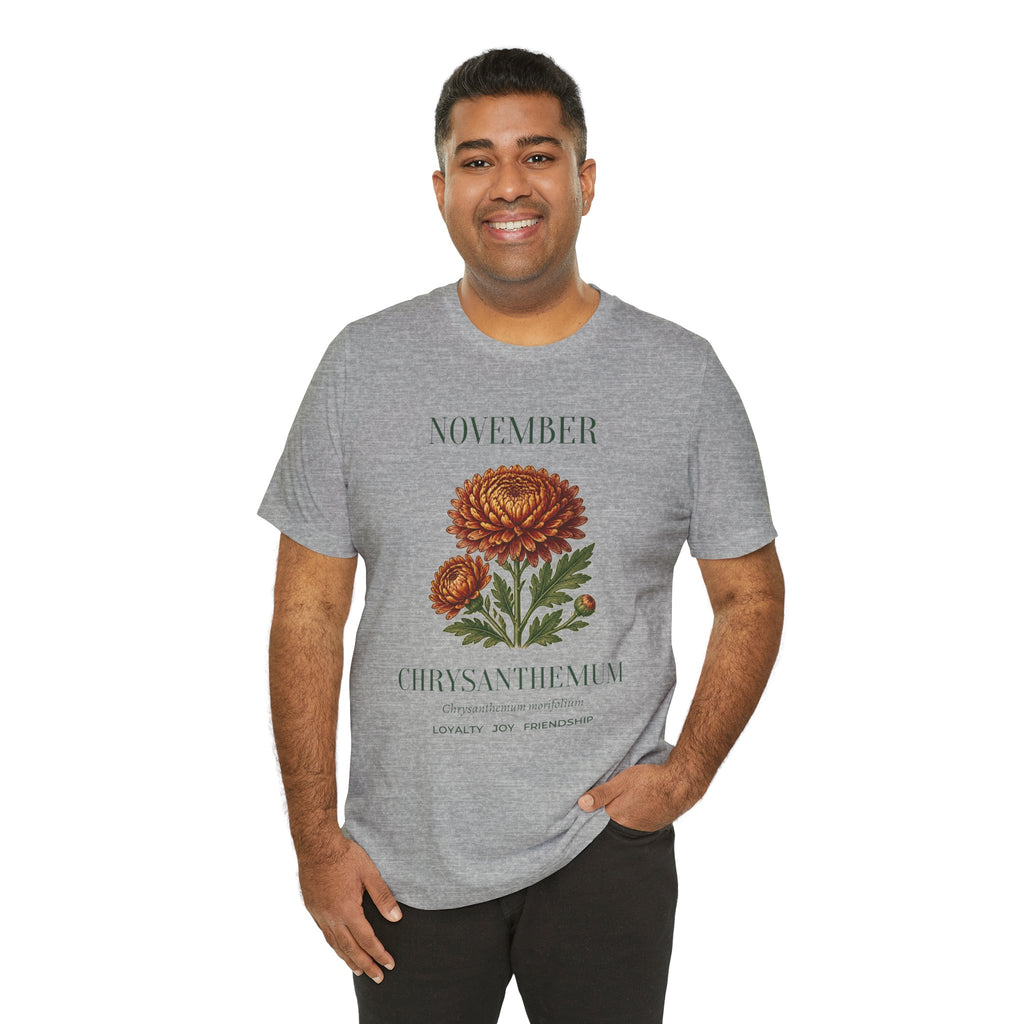 November Birth Flower Tee | Chrysanthemum Celestial Design | Birthday Gift