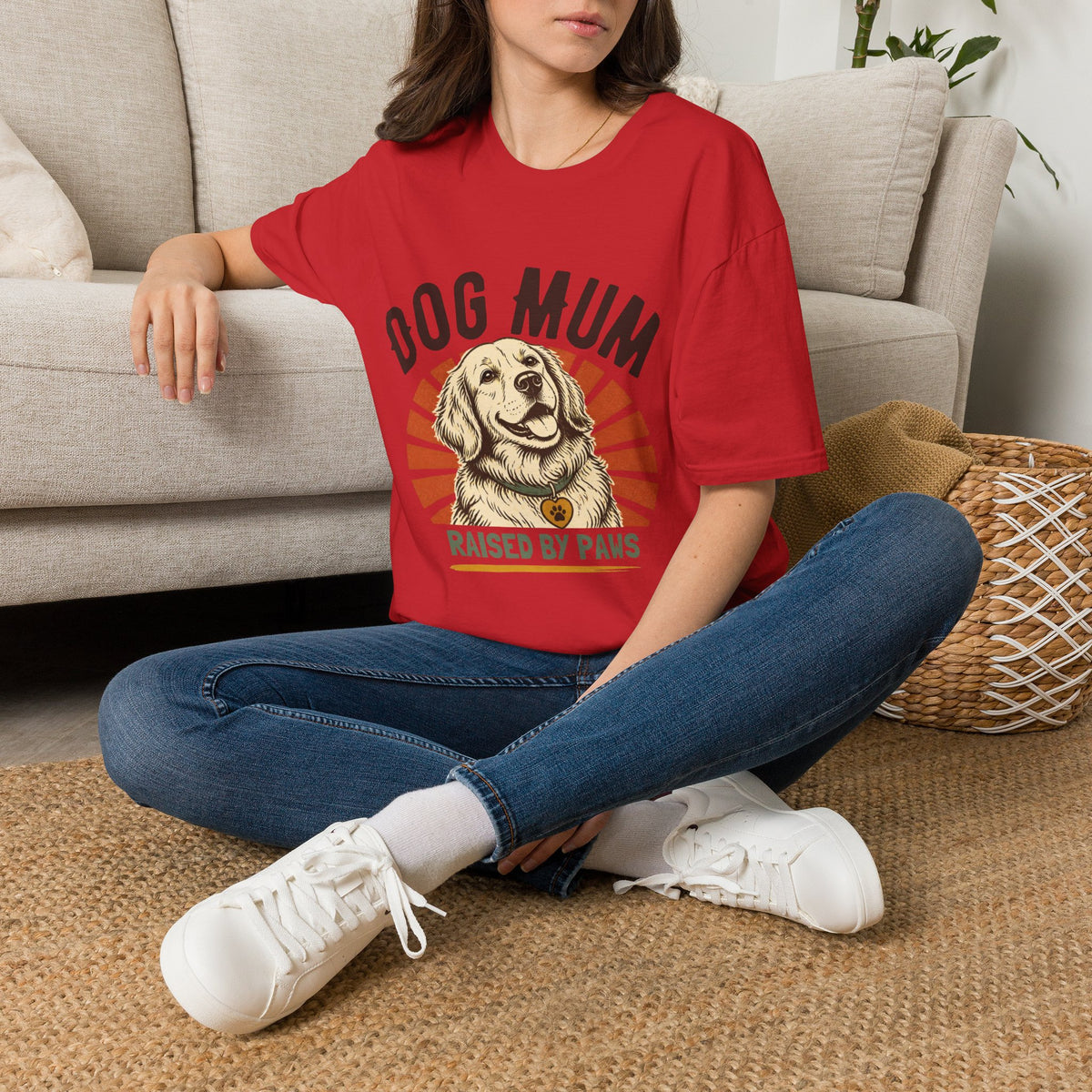 Dog Mum Raised By Paws T-Shirt | Golden Retriever Retro
