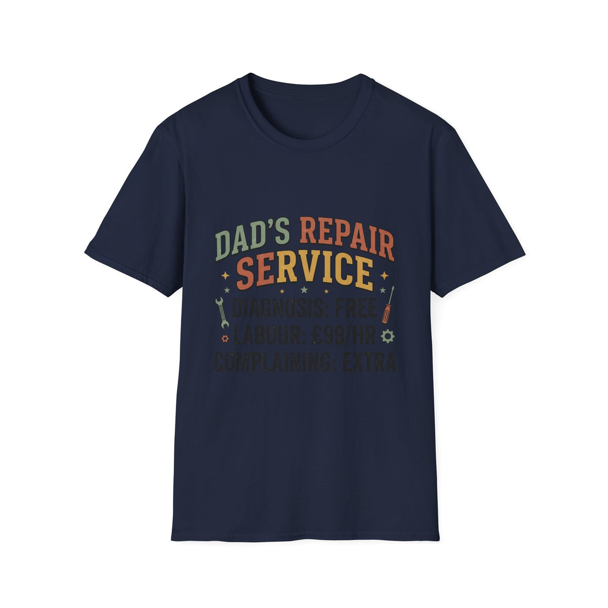 Dad's Repair Service T-Shirt | Funny Handyman Slogan, Tool Graphic