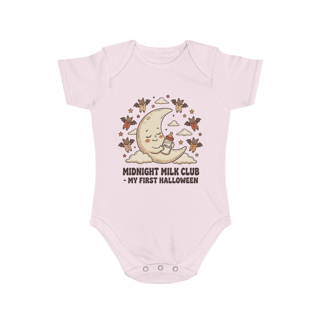 Halloween Baby Bodysuit — "Midnight Milk Club: My First Halloween" Cute Moon & Cupcake Infant One-Piece