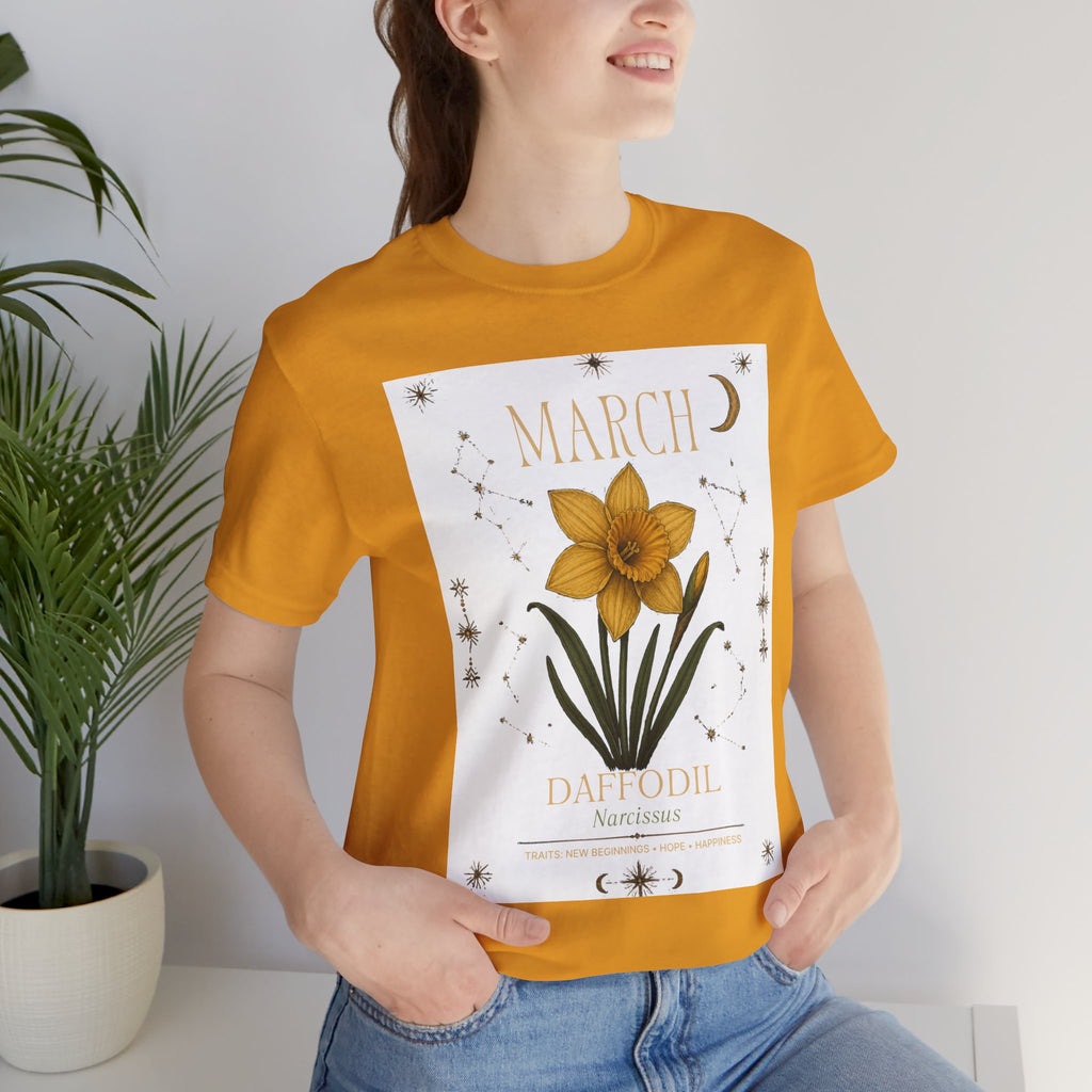 March Zodiac/Celestial aesthetics with birth flower — Birth Month Flower Tee