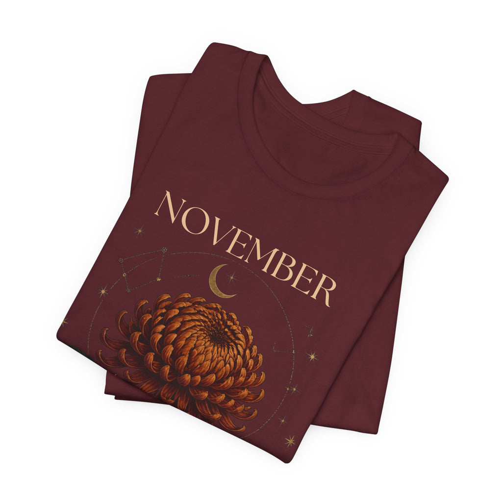November Birth Flower Chrysanthemum Tee — Floral Birth Month T-Shirt