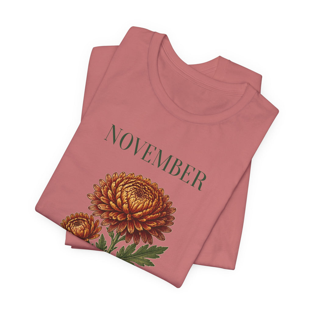 November Birth Flower Tee | Chrysanthemum Celestial Design | Birthday Gift