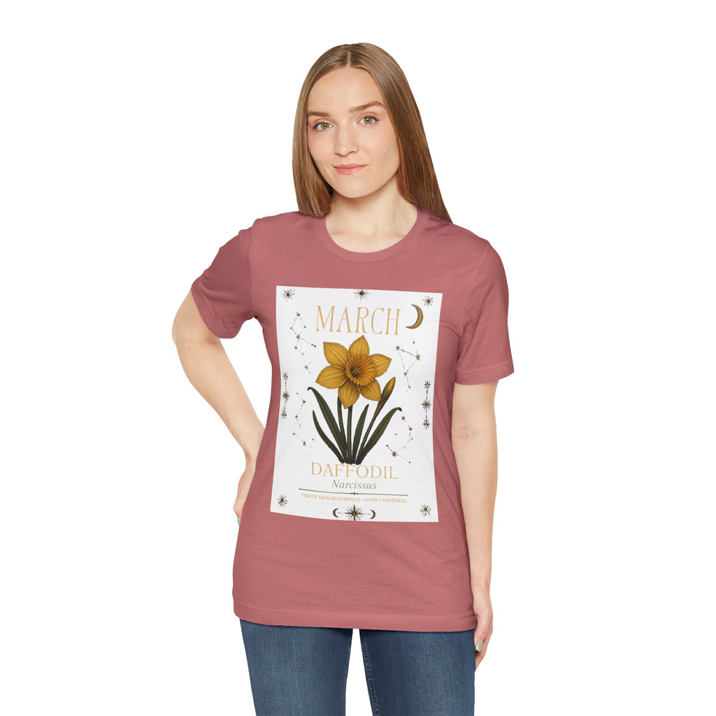 March Zodiac/Celestial aesthetics with birth flower — Birth Month Flower Tee