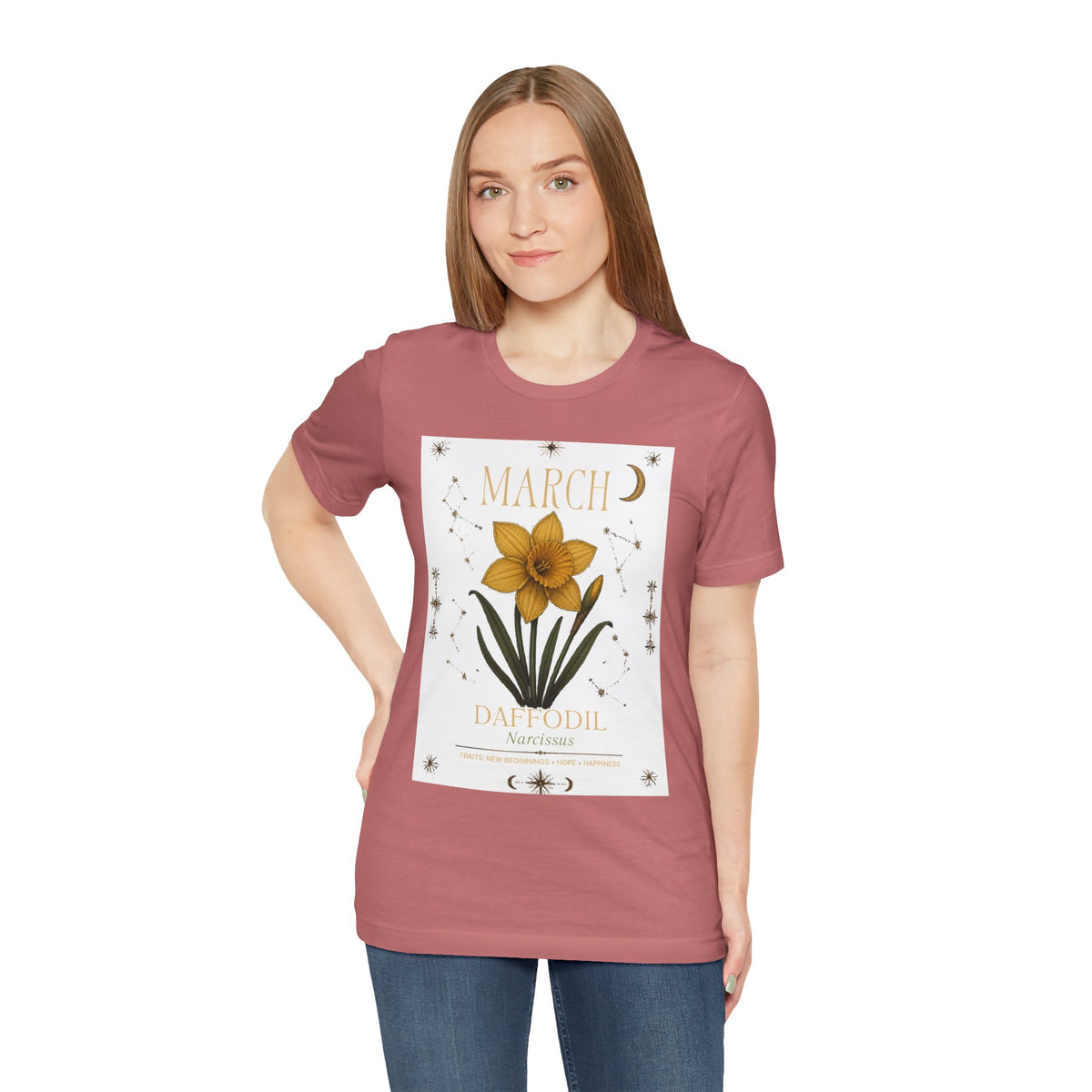 March Zodiac/Celestial aesthetics with birth flower — Birth Month Flower Tee