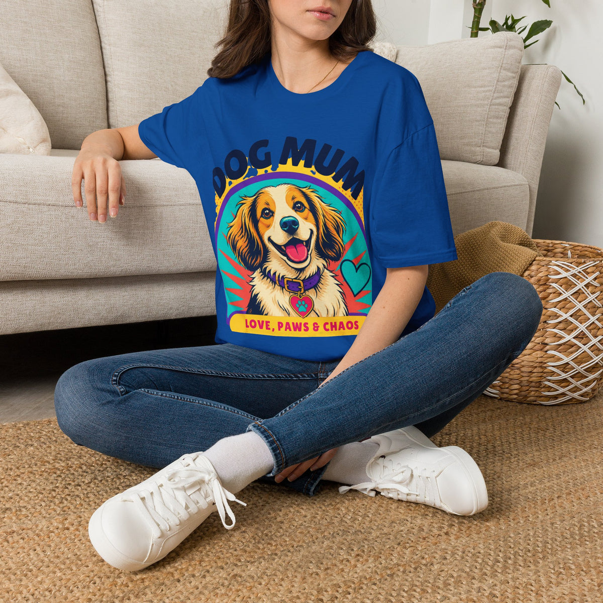 Dog Mum T-Shirt | Cute Happy Dog Illustration, Love Paws & Chaos