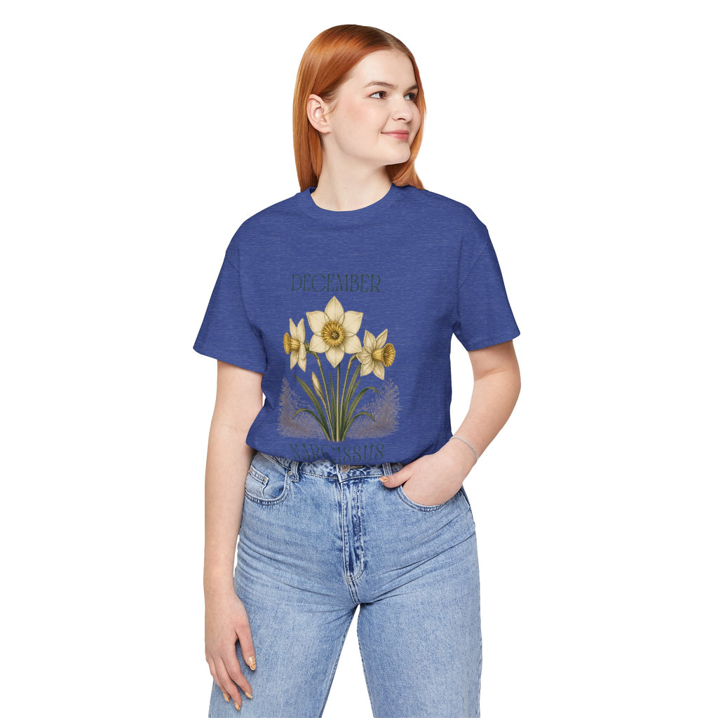 December Birth Flower Tee | Narcissus & Holly Celestial Design | Birthday Gift