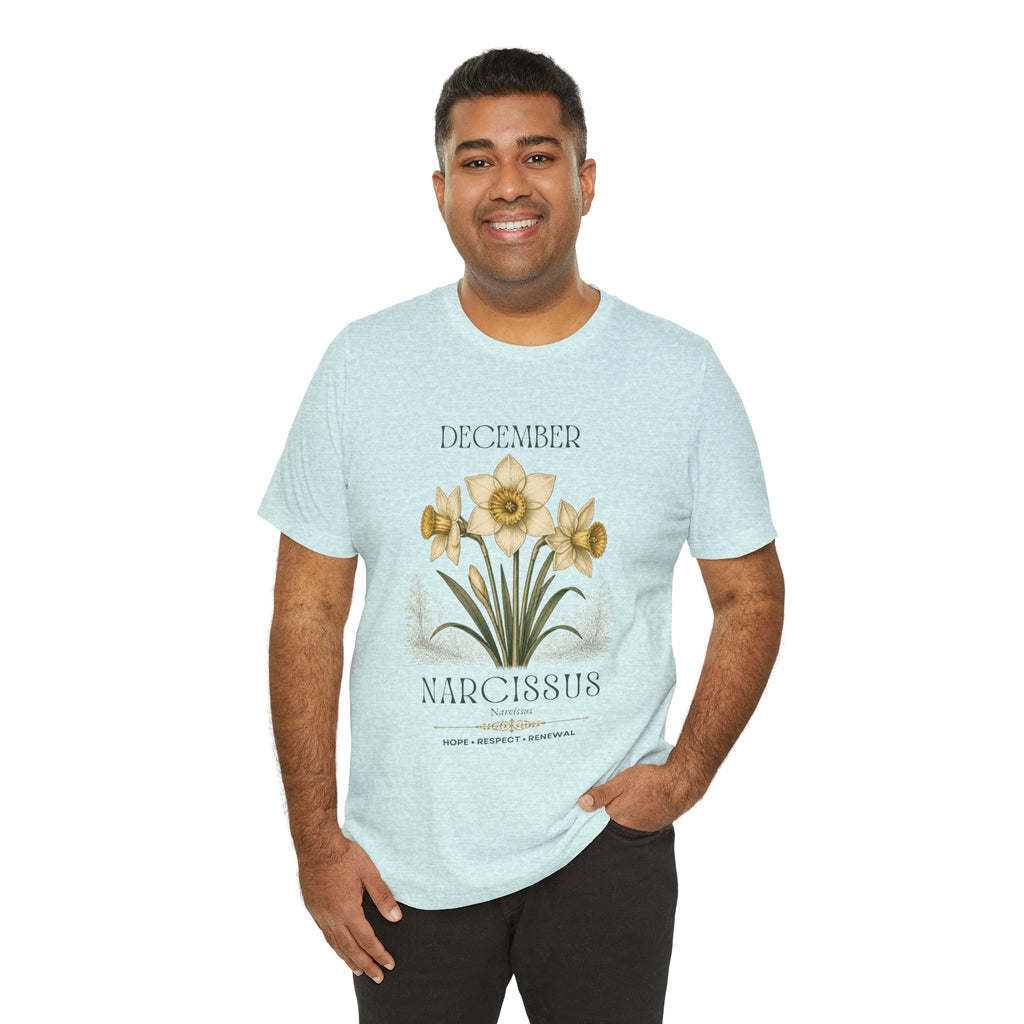 December Birth Flower Tee | Narcissus & Holly Celestial Design | Birthday Gift