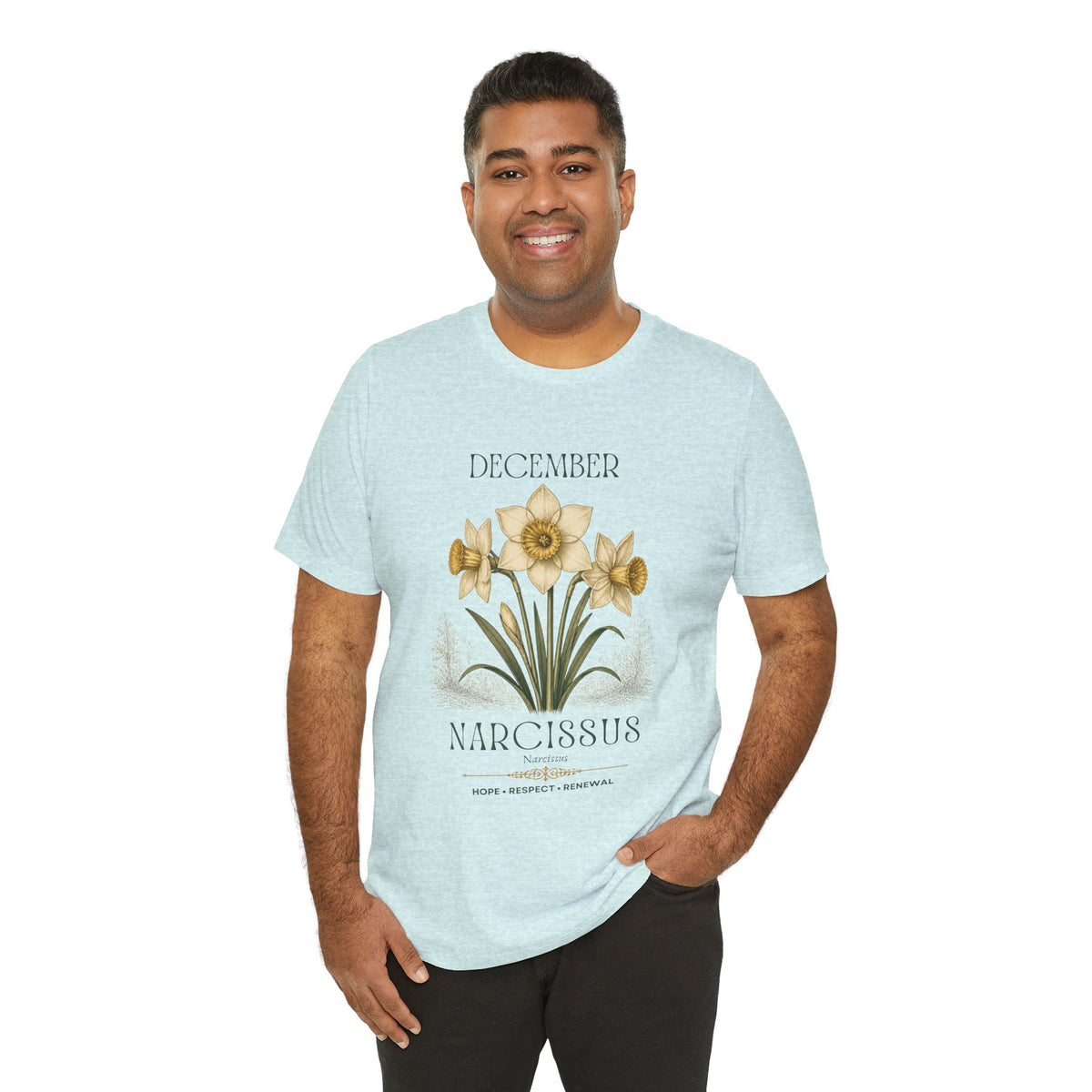 December Birth Flower Tee | Narcissus & Holly Celestial Design | Birthday Gift