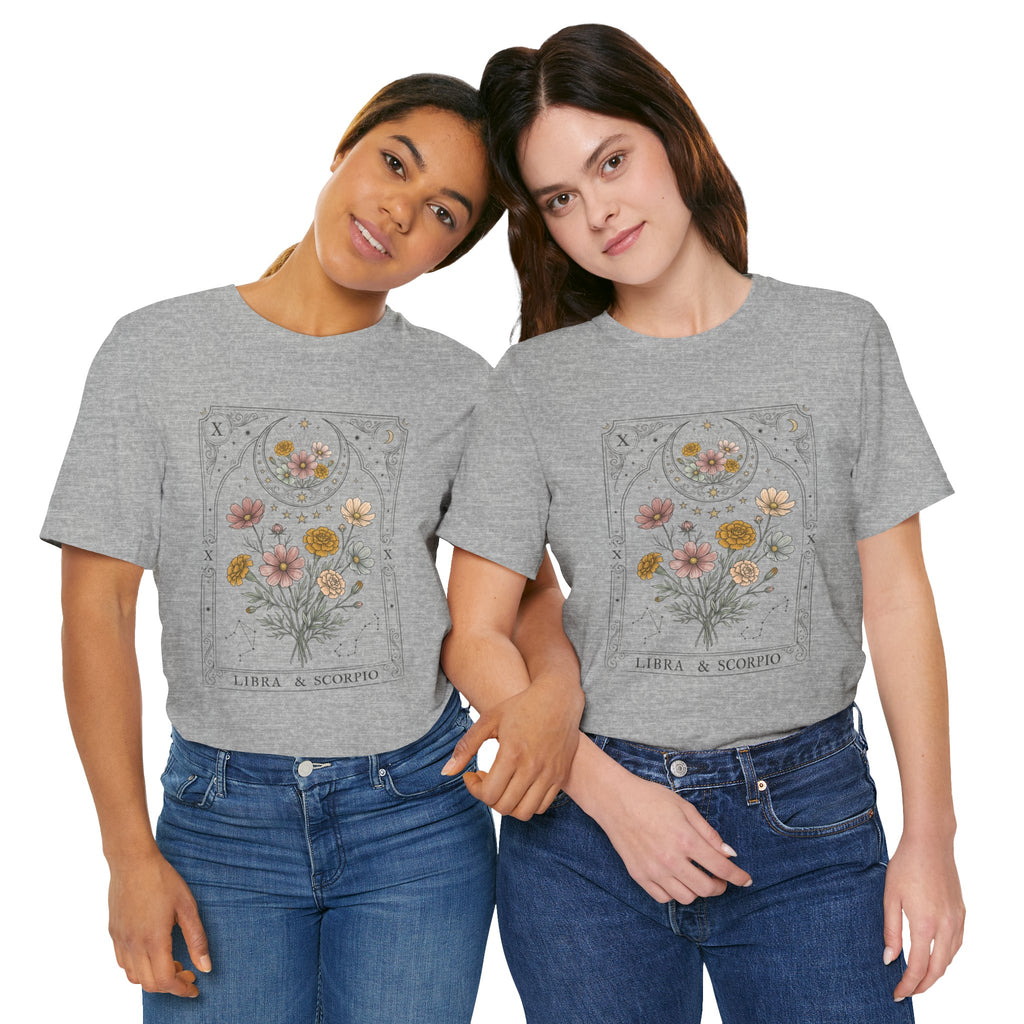 Libra & Scorpio Floral Zodiac T‑Shirt — Botanical Horoscope Tee