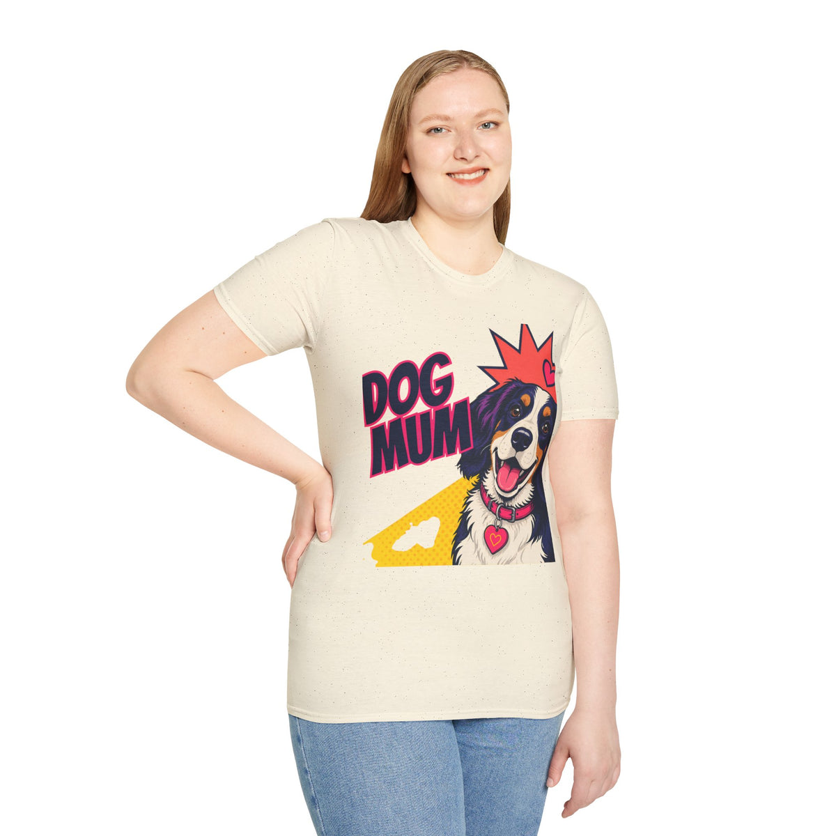 Dog Mum Pop Art T-Shirt | Happy Dog Portrait, Heart Collar