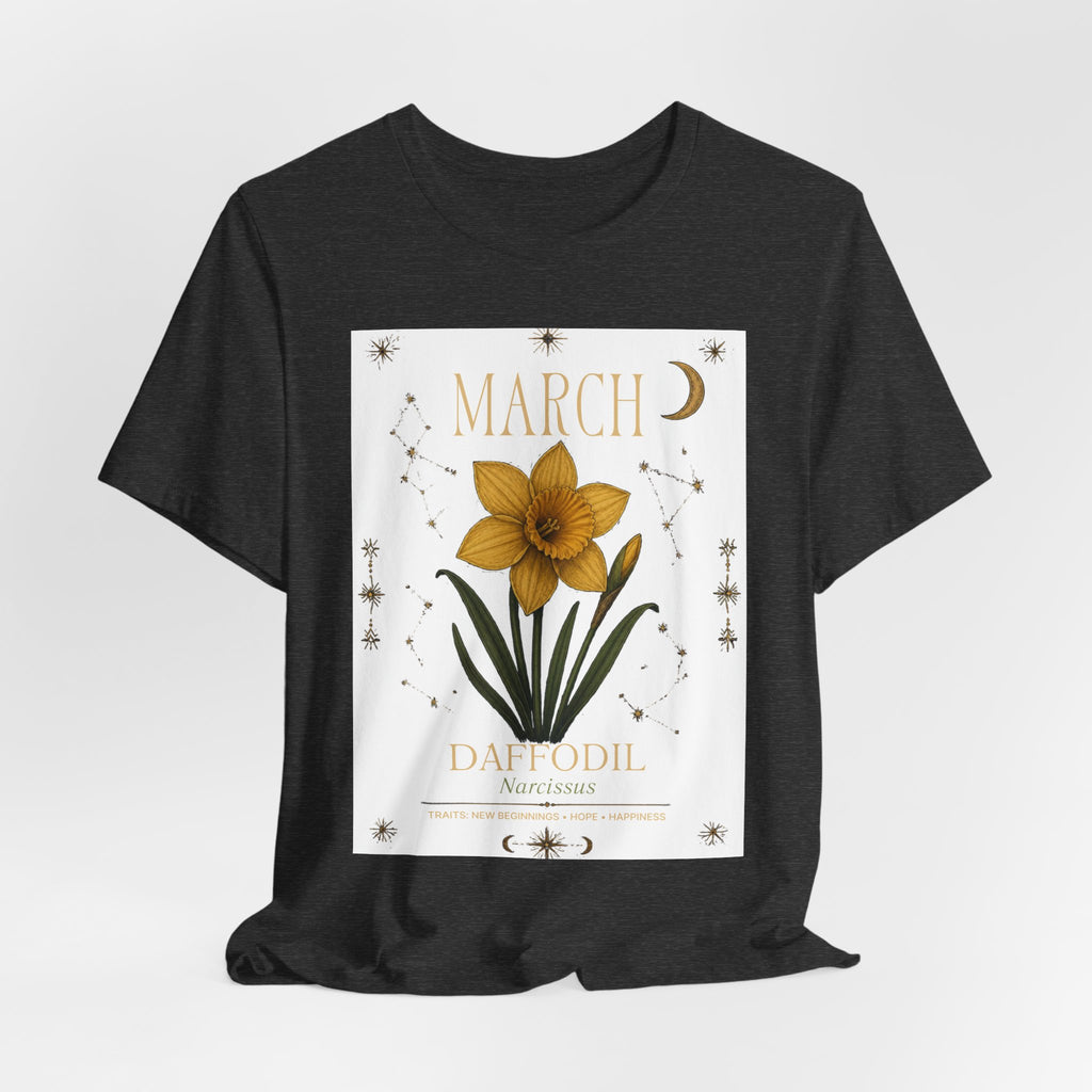 March Zodiac/Celestial aesthetics with birth flower — Birth Month Flower Tee