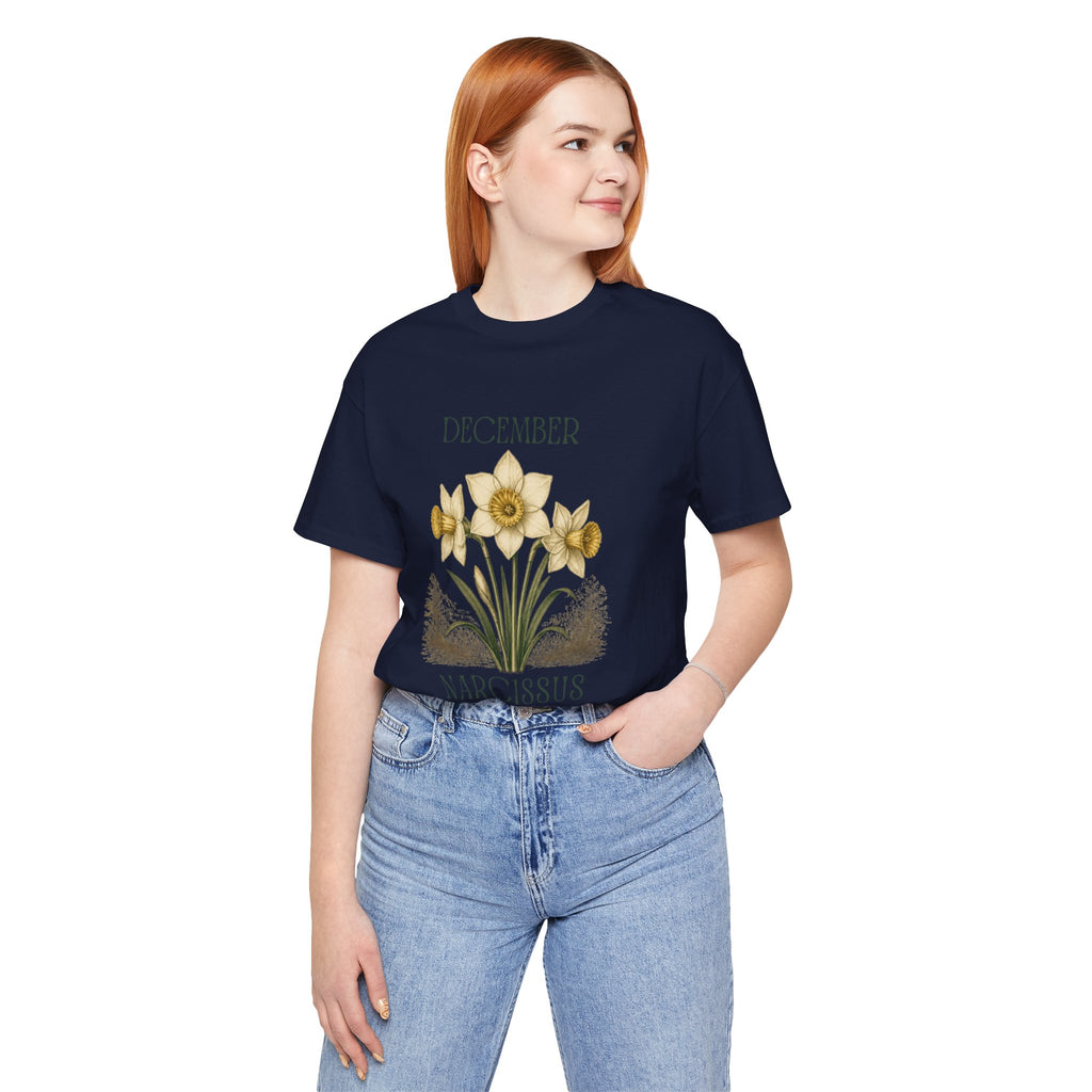 December Birth Flower Tee | Narcissus & Holly Celestial Design | Birthday Gift