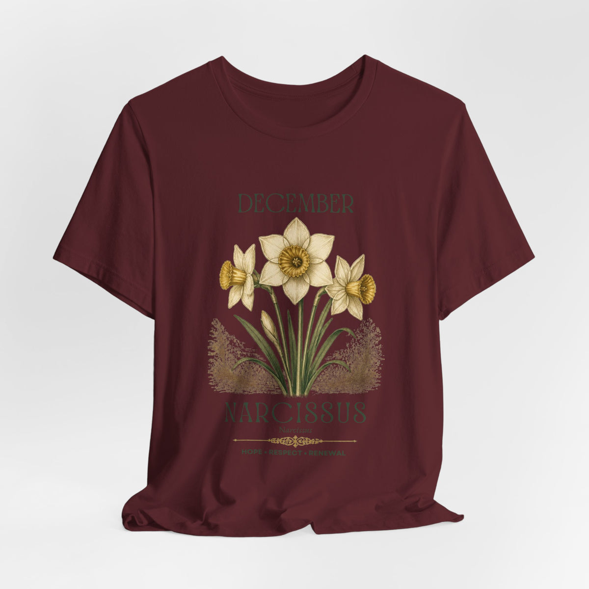 December Birth Flower Tee | Narcissus & Holly Celestial Design | Birthday Gift