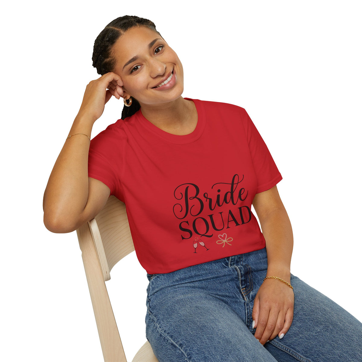 Bride Squad T-Shirt — Bachelorette Party Bridesmaid Tee with Champagne Icons