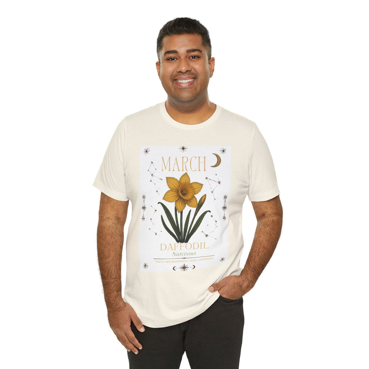 March Zodiac/Celestial aesthetics with birth flower — Birth Month Flower Tee