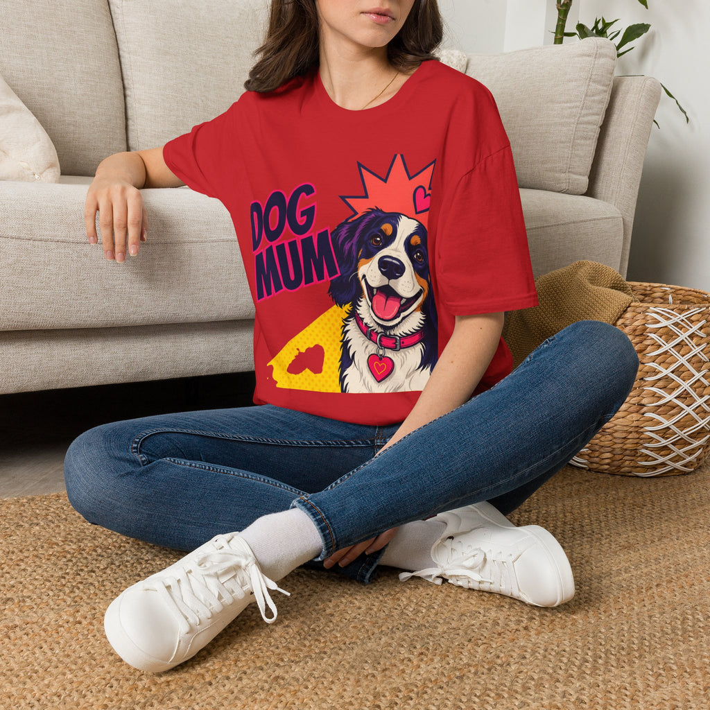 Dog Mum Pop Art T-Shirt | Happy Dog Portrait, Heart Collar