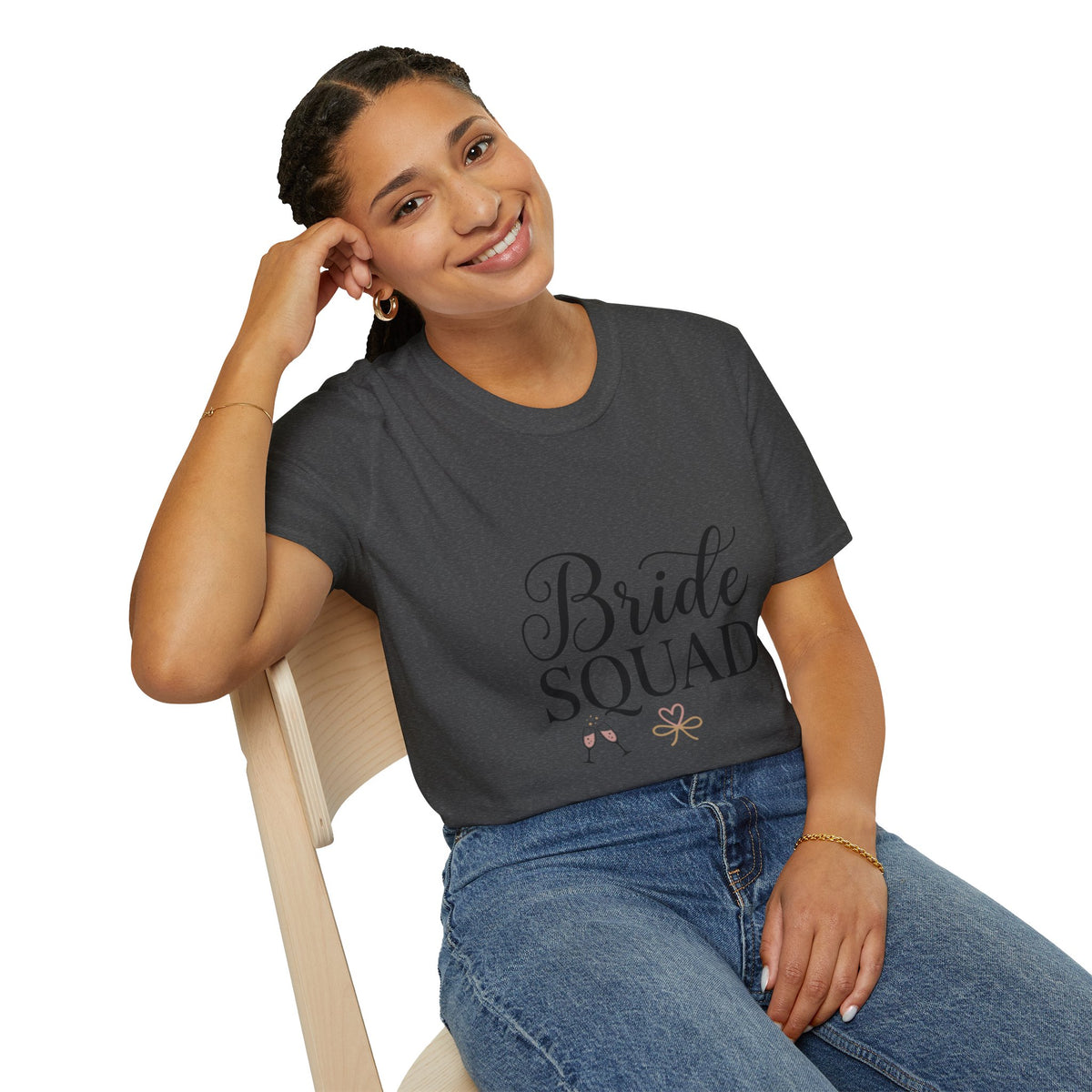Bride Squad T-Shirt — Bachelorette Party Bridesmaid Tee with Champagne Icons