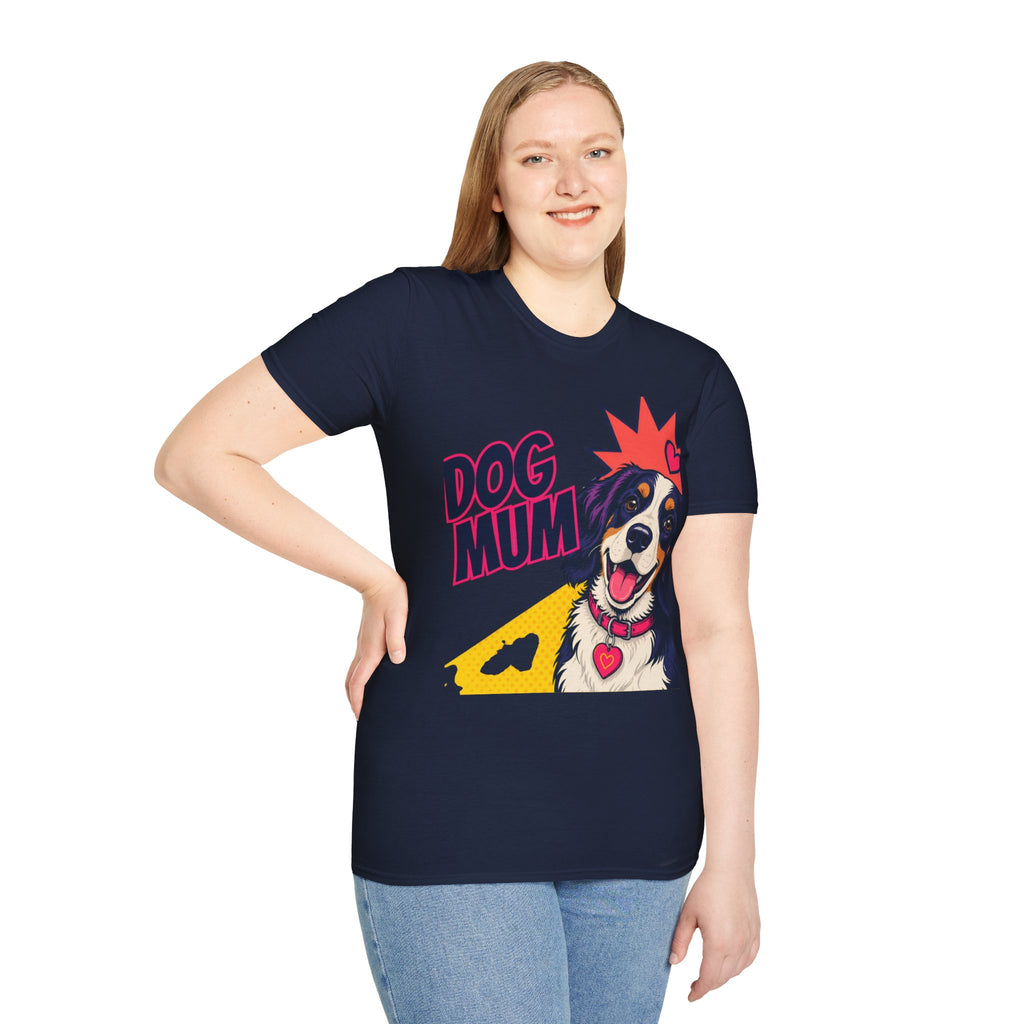Dog Mum Pop Art T-Shirt | Happy Dog Portrait, Heart Collar