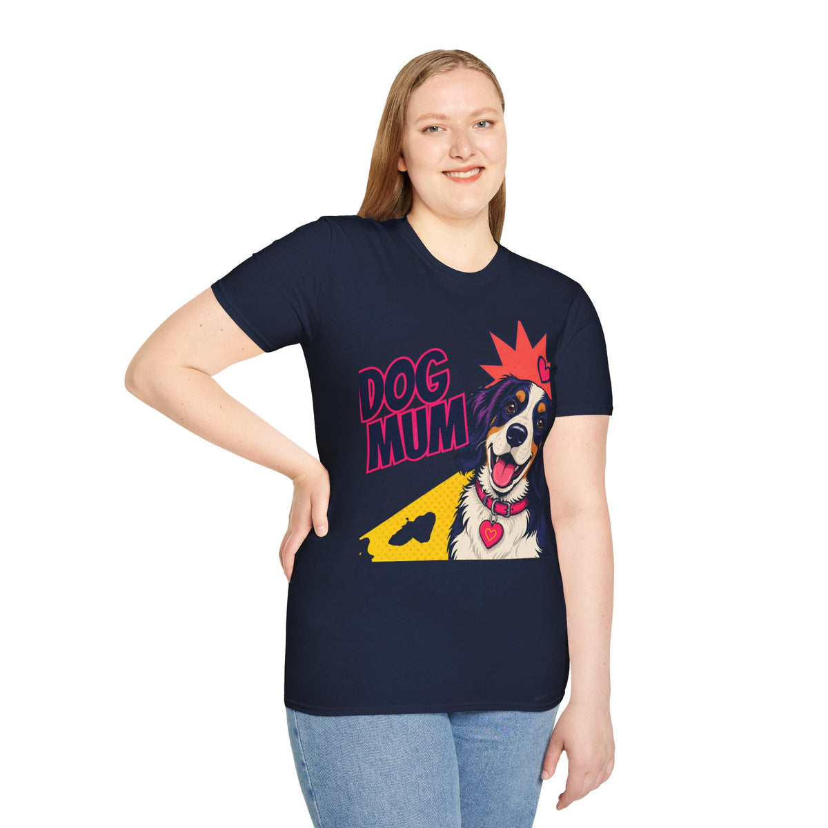 Dog Mum Pop Art T-Shirt | Happy Dog Portrait, Heart Collar