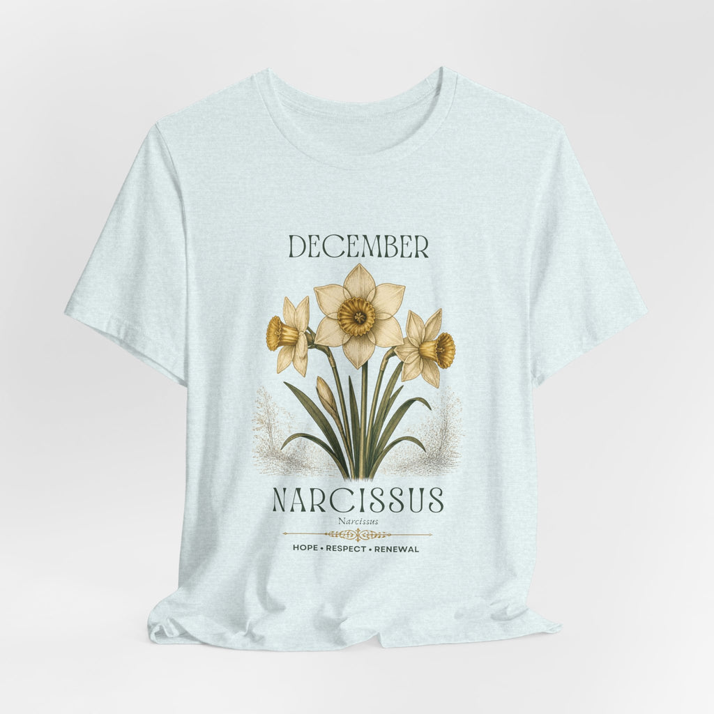 December Birth Flower Tee | Narcissus & Holly Celestial Design | Birthday Gift
