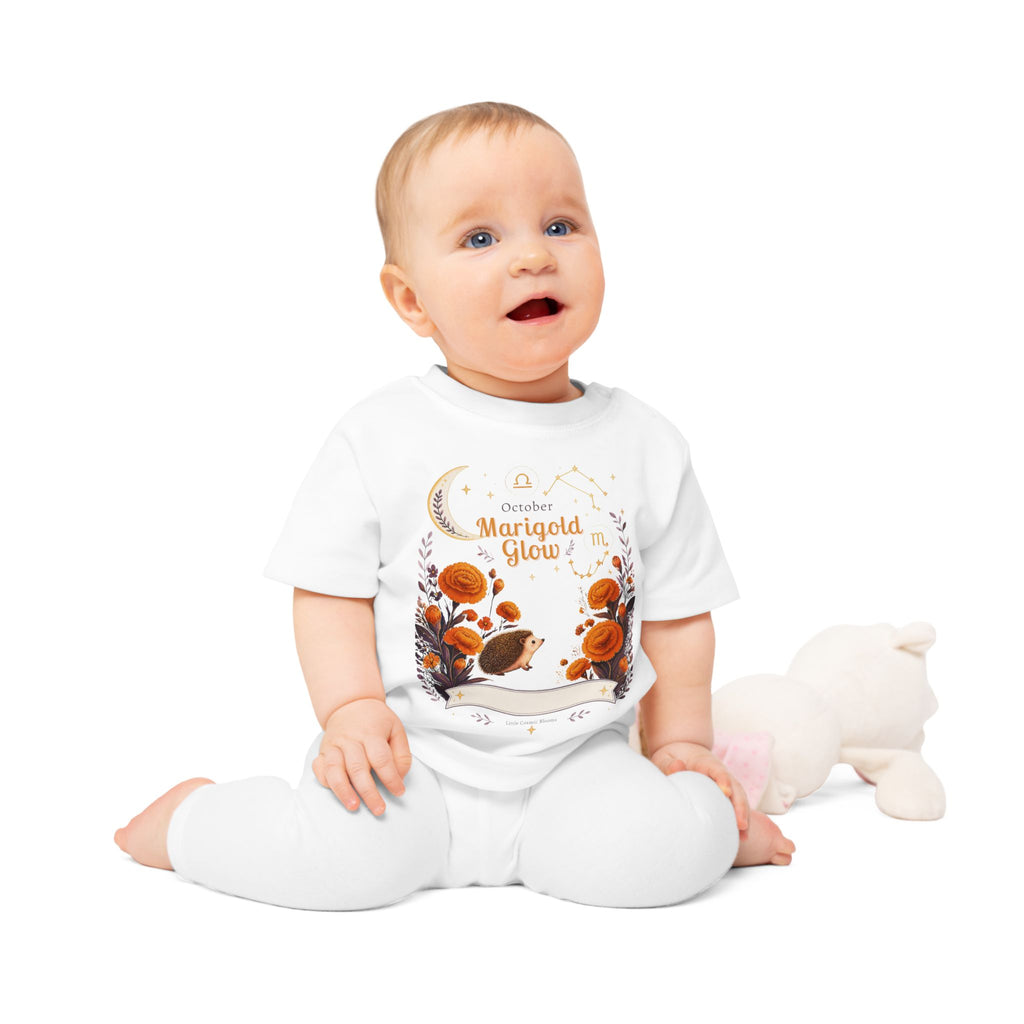 October Marigold Baby T-Shirt — 'Marigold Glow' Autumn Floral Baby Tee