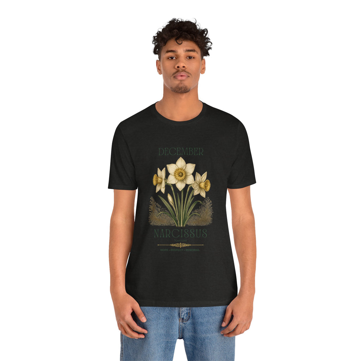 December Birth Flower Tee | Narcissus & Holly Celestial Design | Birthday Gift