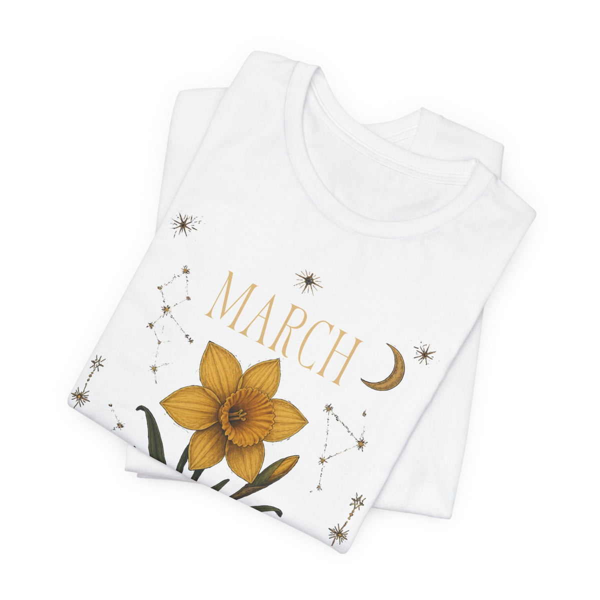 March Zodiac/Celestial aesthetics with birth flower — Birth Month Flower Tee