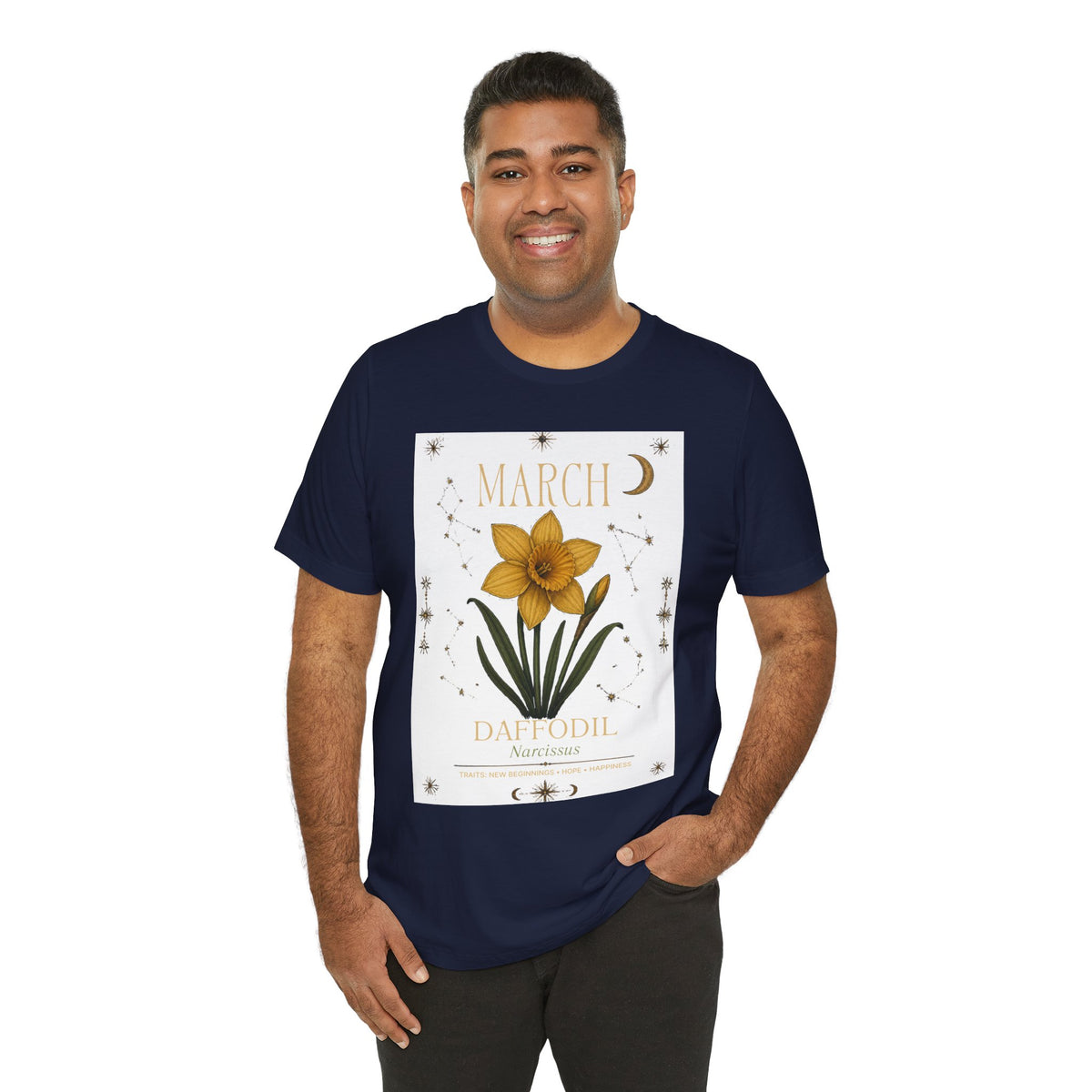 March Zodiac/Celestial aesthetics with birth flower — Birth Month Flower Tee