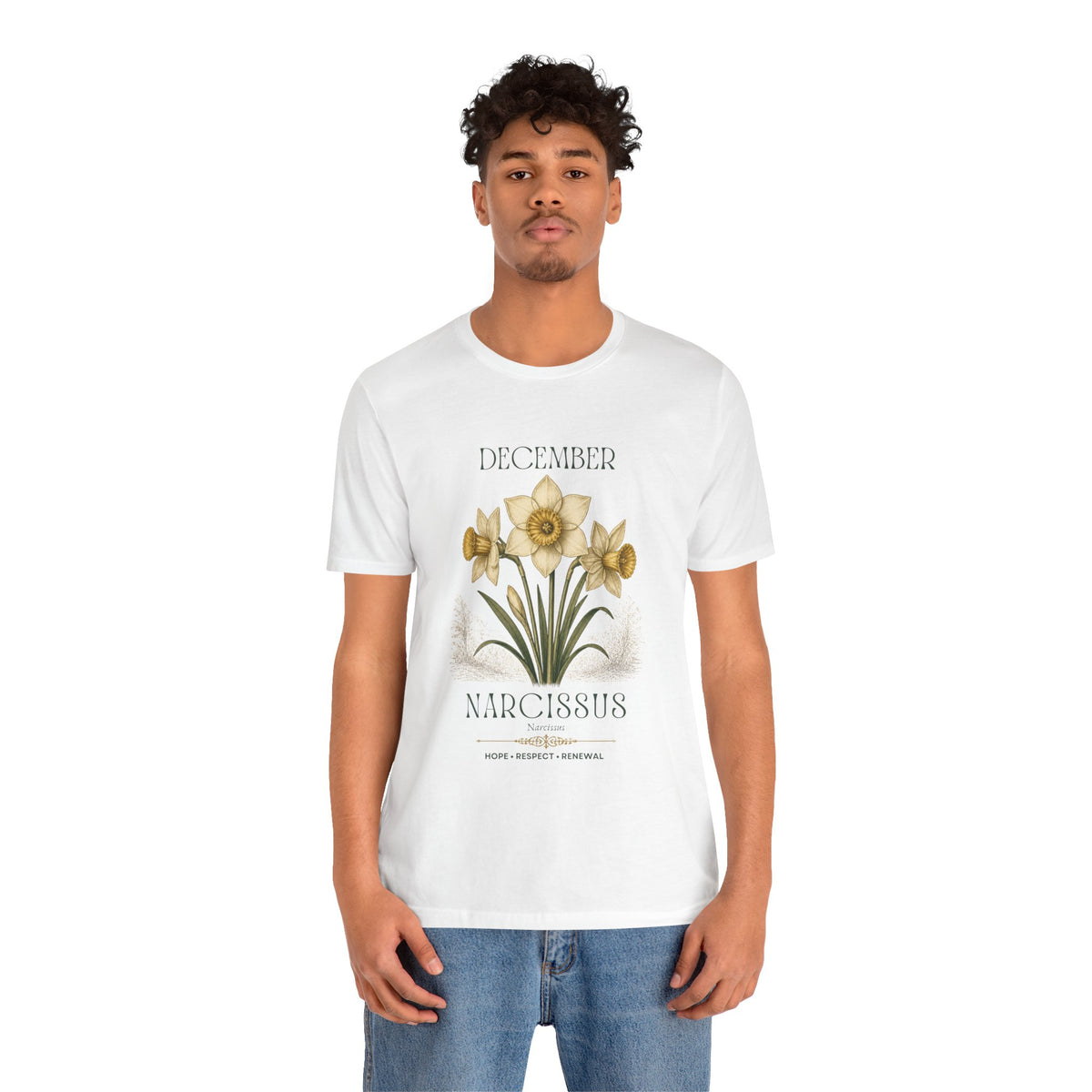 December Birth Flower Tee | Narcissus & Holly Celestial Design | Birthday Gift