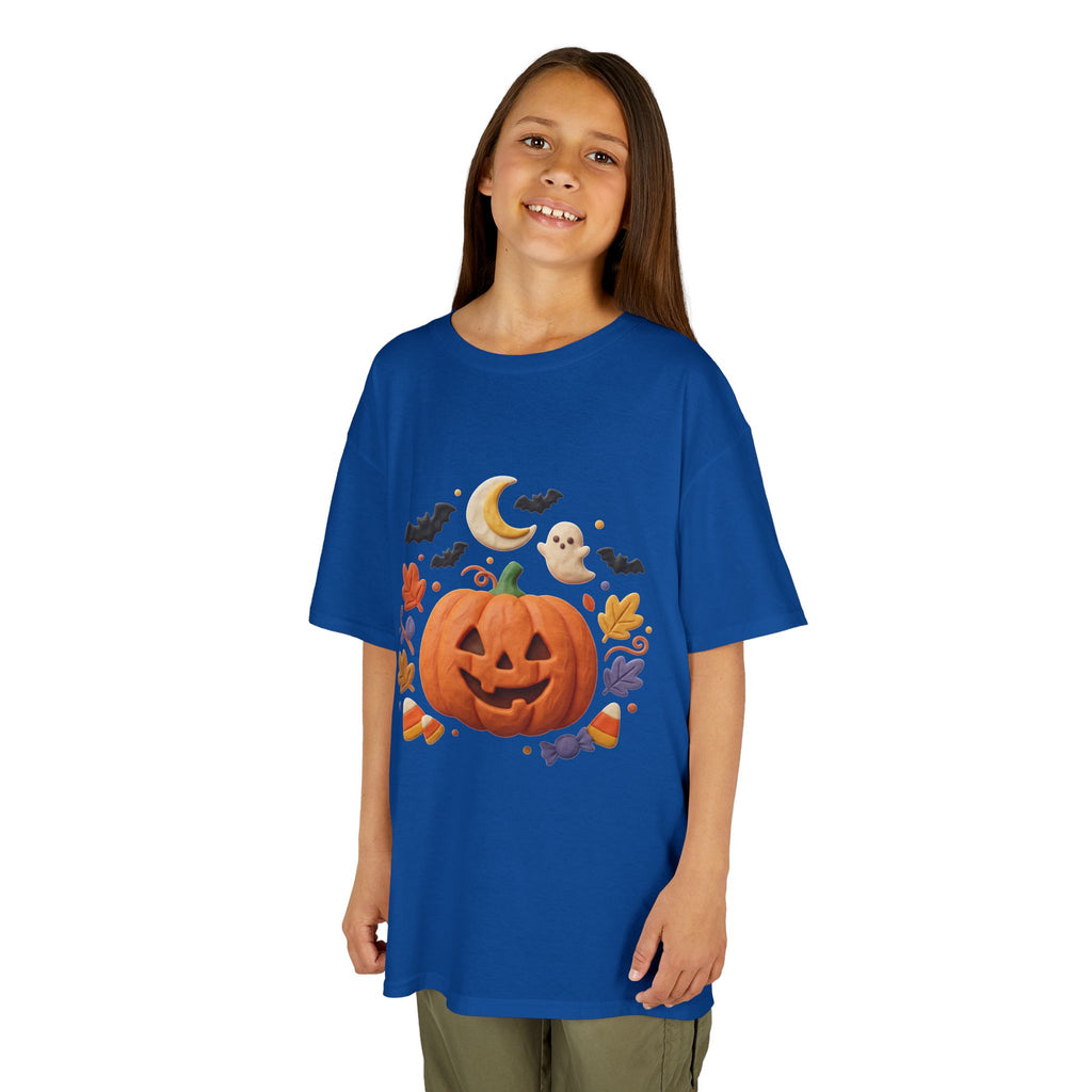 Jack-o'-Lantern Pumpkin Kids Tee | Halloween Ghosts, Bats, Moon, Autumn Leaves
