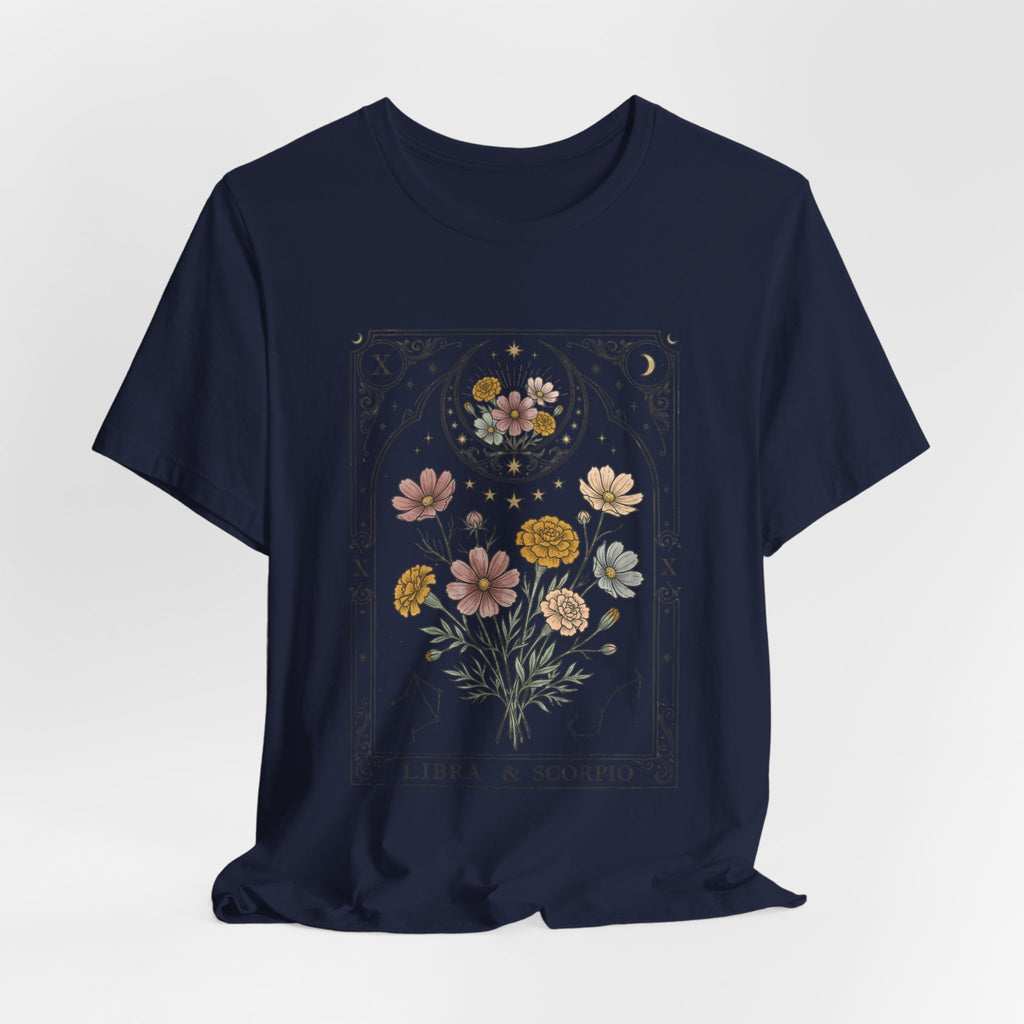 Libra & Scorpio Floral Zodiac T‑Shirt — Botanical Horoscope Tee