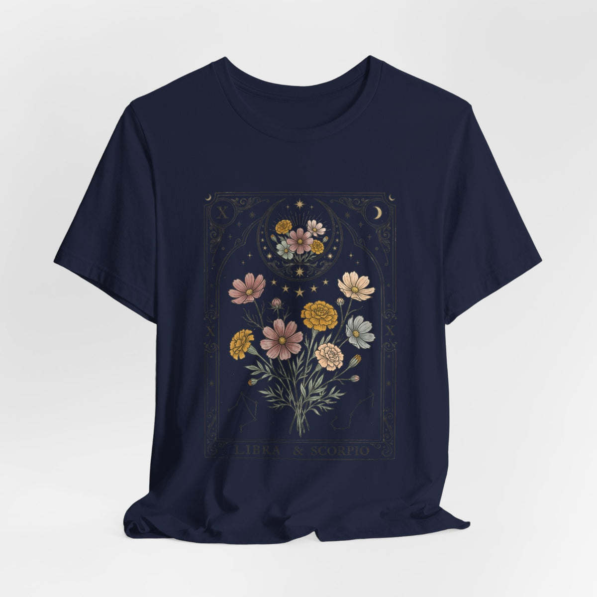 Libra & Scorpio Floral Zodiac T‑Shirt — Botanical Horoscope Tee