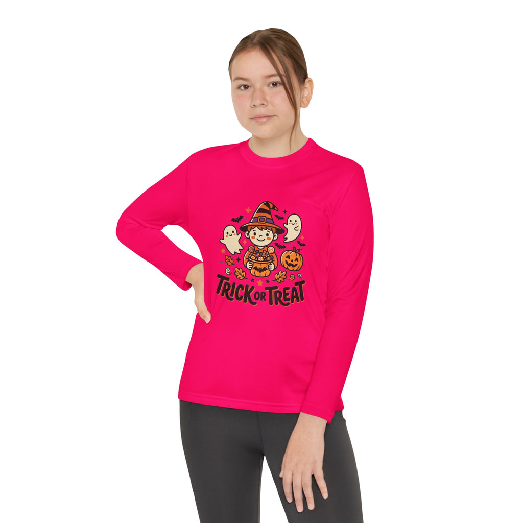 Trick or Treat Witch Kid Long Sleeve Shirt | Halloween Ghosts Pumpkins