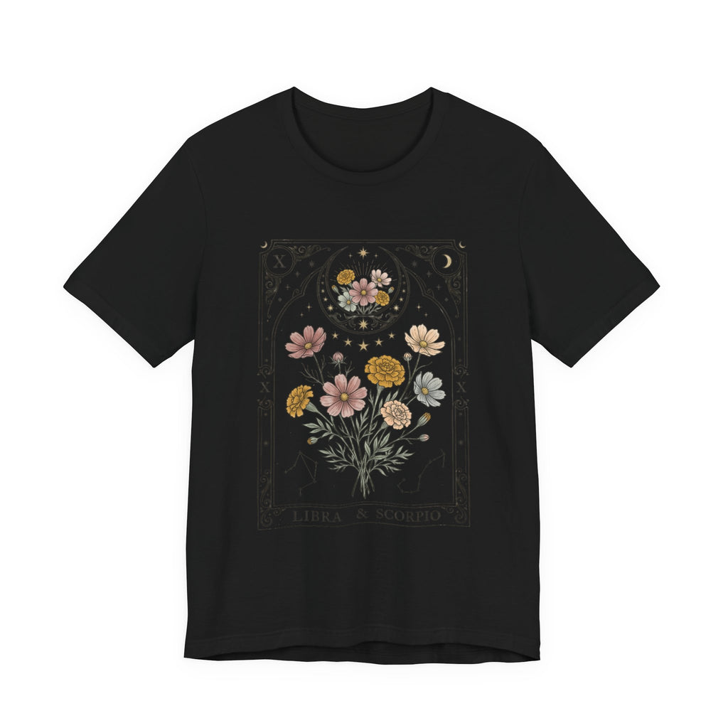 Libra & Scorpio Floral Zodiac T‑Shirt — Botanical Horoscope Tee