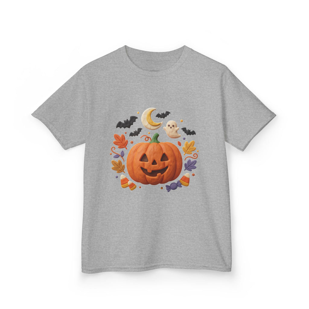 Jack-o'-Lantern Pumpkin Kids Tee | Halloween Ghosts, Bats, Moon, Autumn Leaves