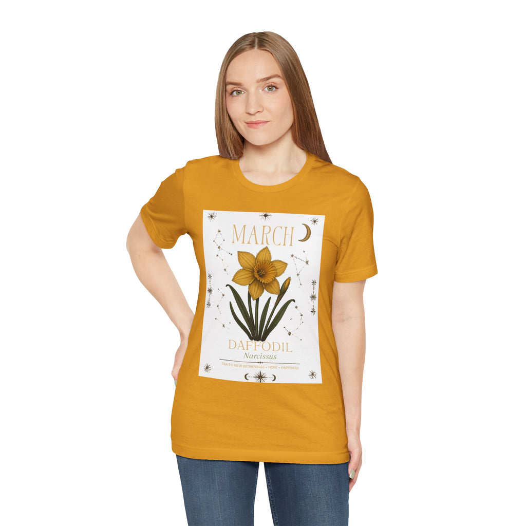 March Zodiac/Celestial aesthetics with birth flower — Birth Month Flower Tee