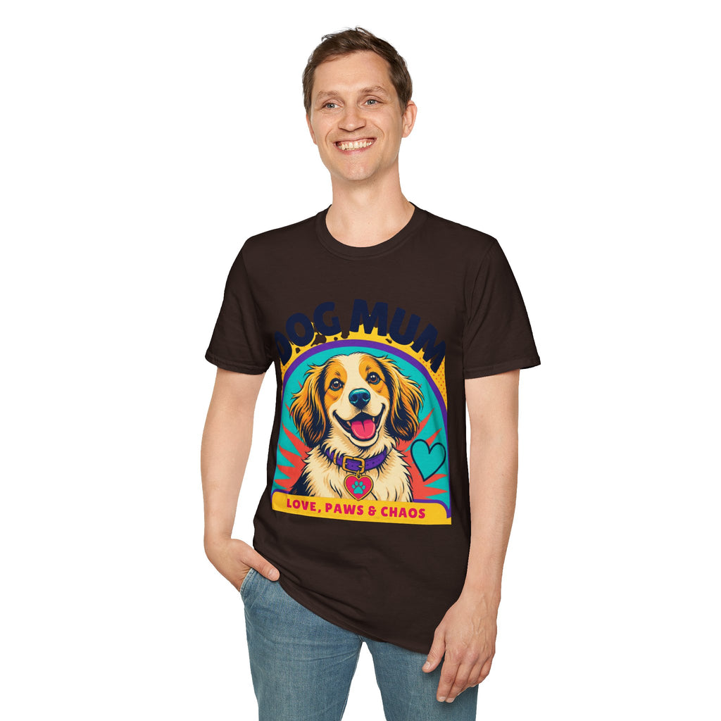 Dog Mum T-Shirt | Cute Happy Dog Illustration, Love Paws & Chaos