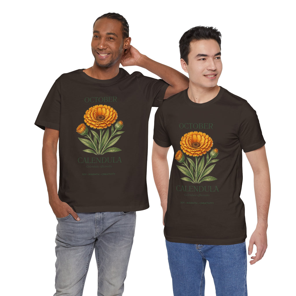 October Birth Flower Tee | Marigold & Cosmos Celestial Design | Birthday Gift