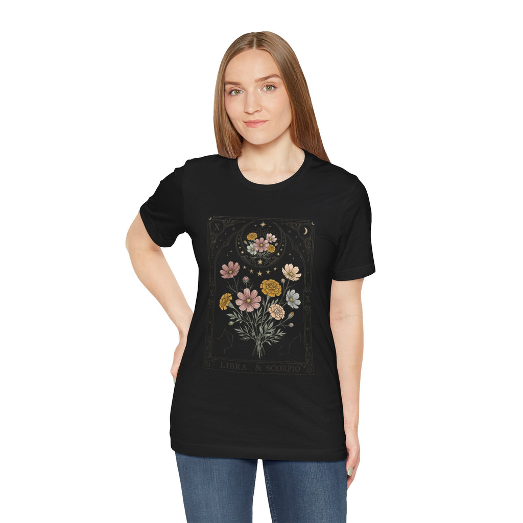 Libra & Scorpio Floral Zodiac T‑Shirt — Botanical Horoscope Tee