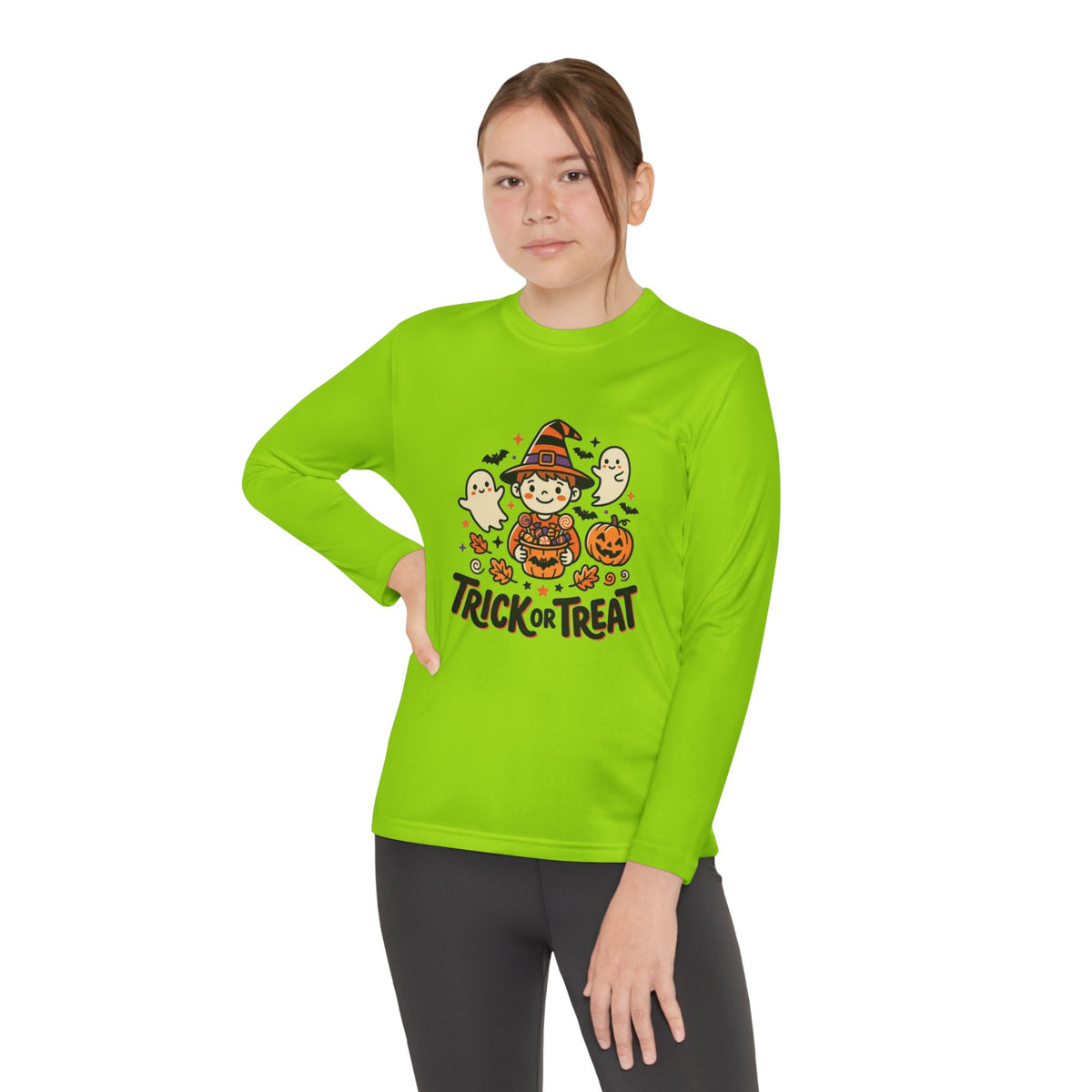 Trick or Treat Witch Kid Long Sleeve Shirt | Halloween Ghosts Pumpkins