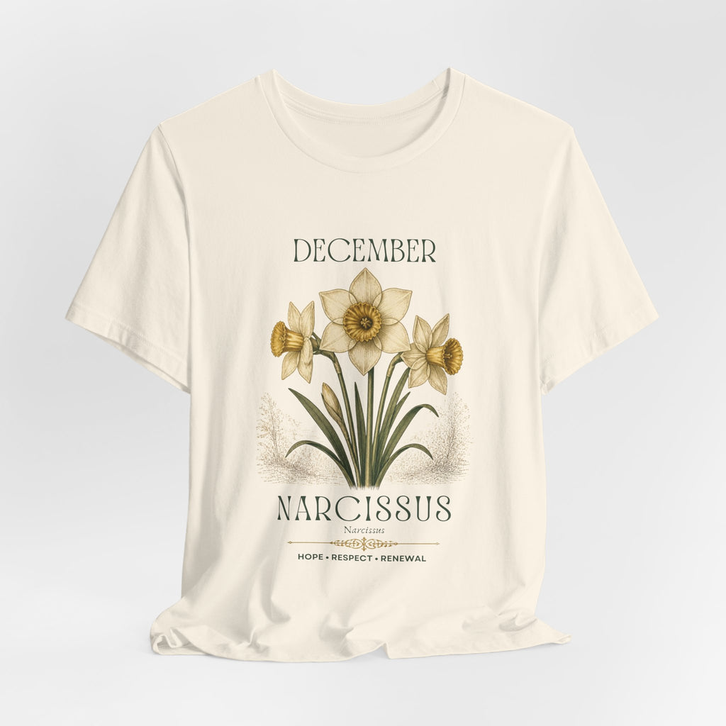 December Birth Flower Tee | Narcissus & Holly Celestial Design | Birthday Gift