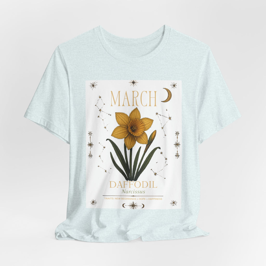March Zodiac/Celestial aesthetics with birth flower — Birth Month Flower Tee