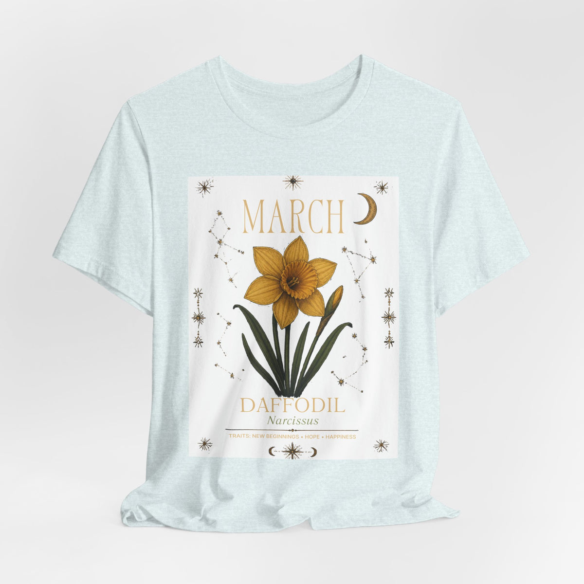 March Zodiac/Celestial aesthetics with birth flower — Birth Month Flower Tee