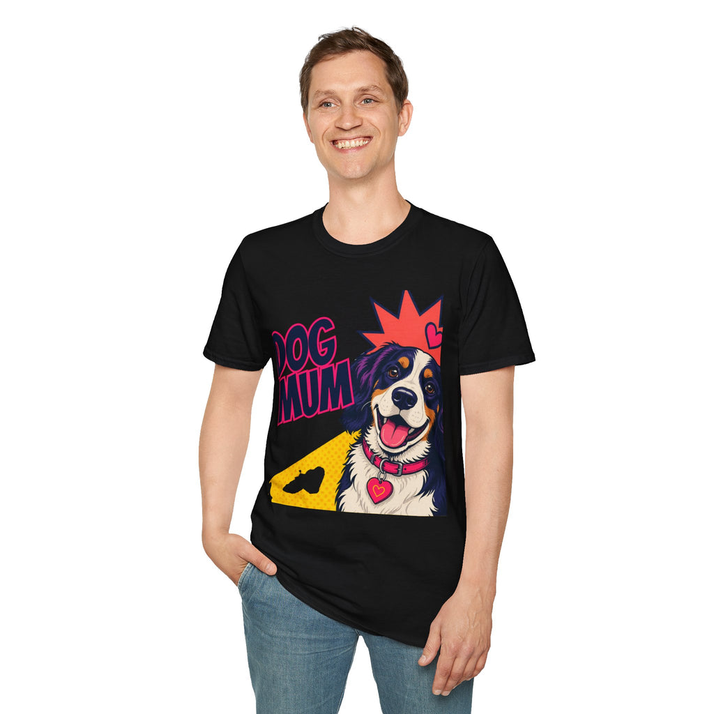 Dog Mum Pop Art T-Shirt | Happy Dog Portrait, Heart Collar