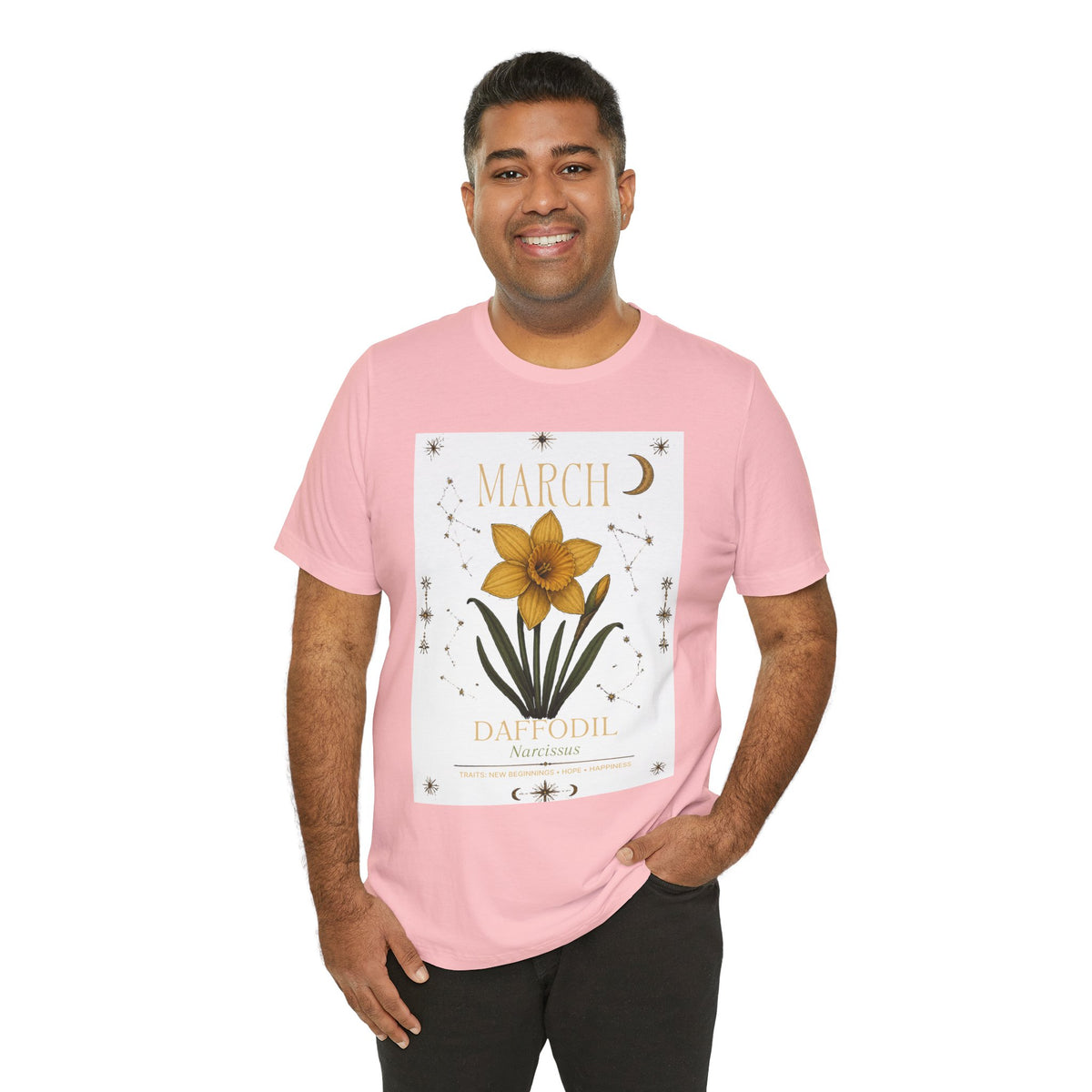 March Zodiac/Celestial aesthetics with birth flower — Birth Month Flower Tee